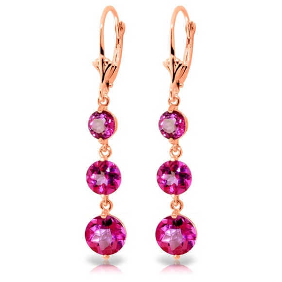 GOLD CHANDELIERS EARRING WITH PINK TOPAZ - Picture 2 of 4